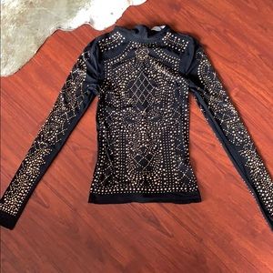 Gold Beaded Mesh Mock